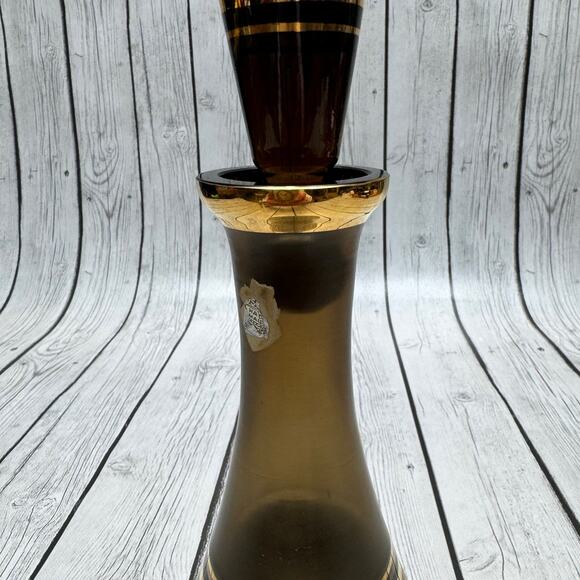 Vintage Genie Style Czech Bohemia Bottle Decanter w/Stopper 14” HEAVY Gold - Picture 3 of 8